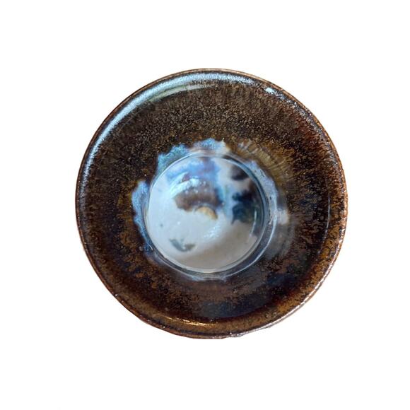 Vtg Studio Art Mini Vase Pottery Drip Glaze Embossed Forms Beige Brown Unsigned - Picture 4 of 8